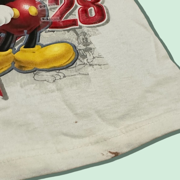 NWT Disney Store Mickey Mouse White Red Short Sleeve Tee Shirt Sz 2-3 XXS - Picture 3 of 7